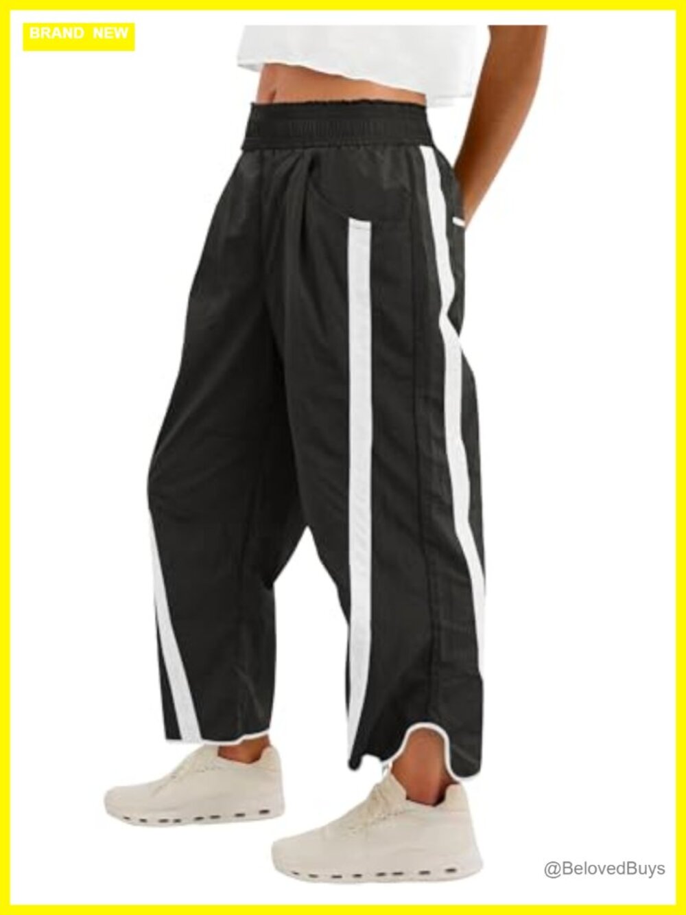 Womens Baggy Wide Leg Track Pants Nylon Blend Elastic Waist Athletic